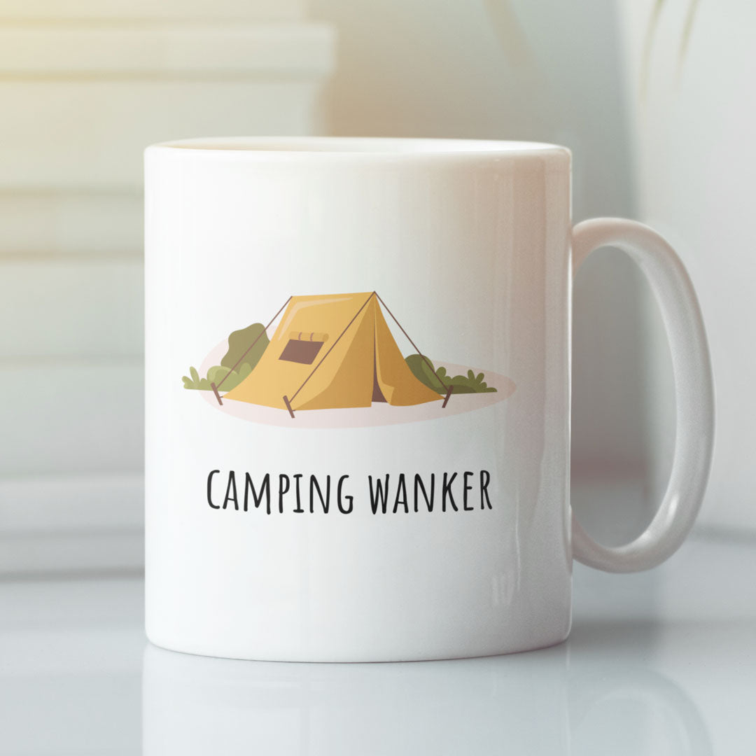 Funny Rude Camping Themed Coffee Gift Mug - Camping Wanker - Perfect Present For Outdoor Enthusiasts