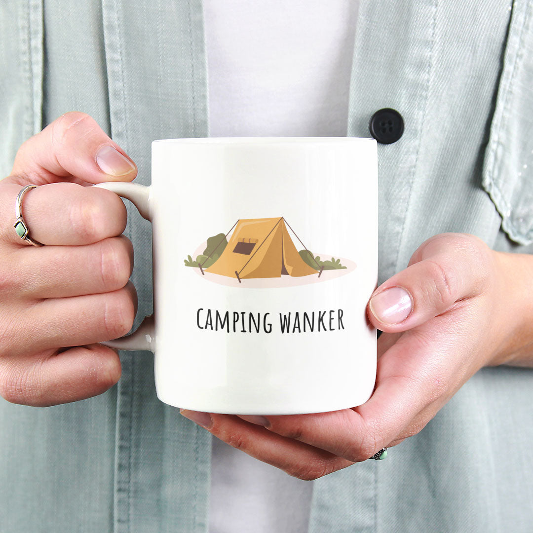 Funny Rude Camping Themed Coffee Gift Mug - Camping Wanker - Perfect Present For Outdoor Enthusiasts
