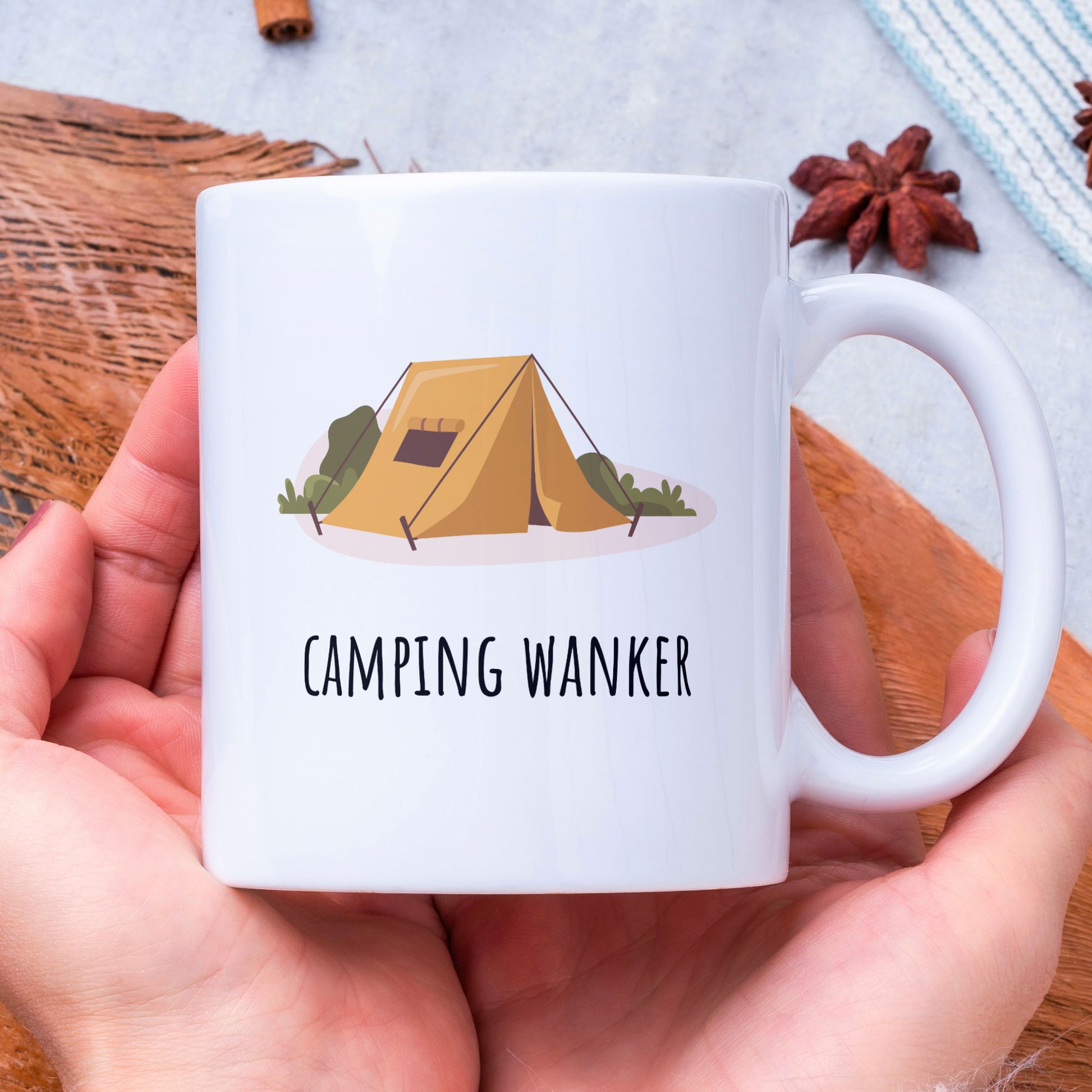 Funny Rude Camping Themed Coffee Gift Mug - Camping Wanker - Perfect Present For Outdoor Enthusiasts