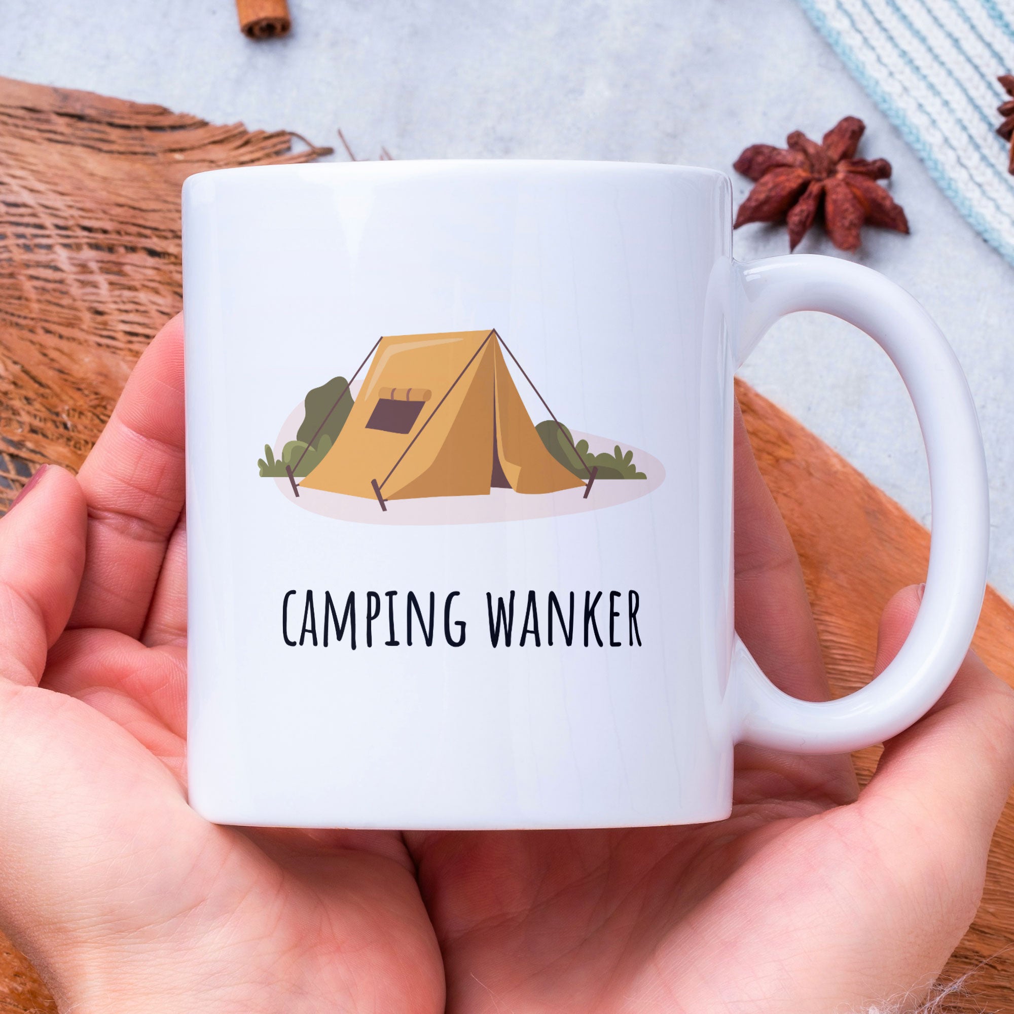 Funny Rude Camping Themed Coffee Gift Mug - Camping Wanker - Perfect Present For Outdoor Enthusiasts