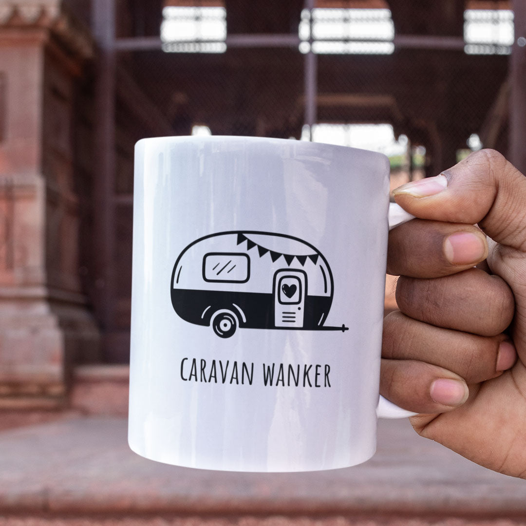 Funny Caravan Themed Coffee Gift Mug - Caravan Wanker - Rude Joke Mug For Caravan Enthusiasts