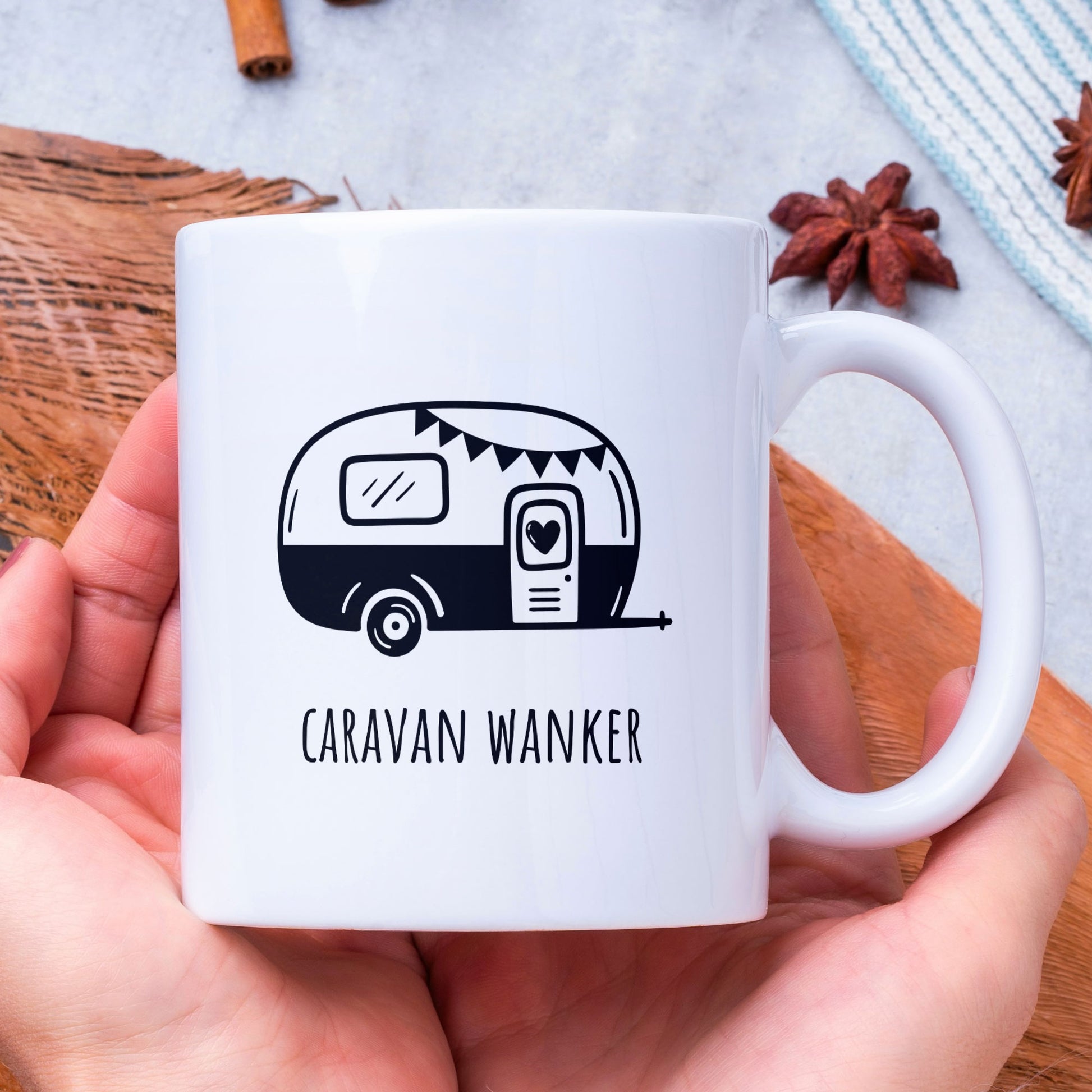 Funny Caravan Themed Coffee Gift Mug - Caravan Wanker - Rude Joke Mug For Caravan Enthusiasts