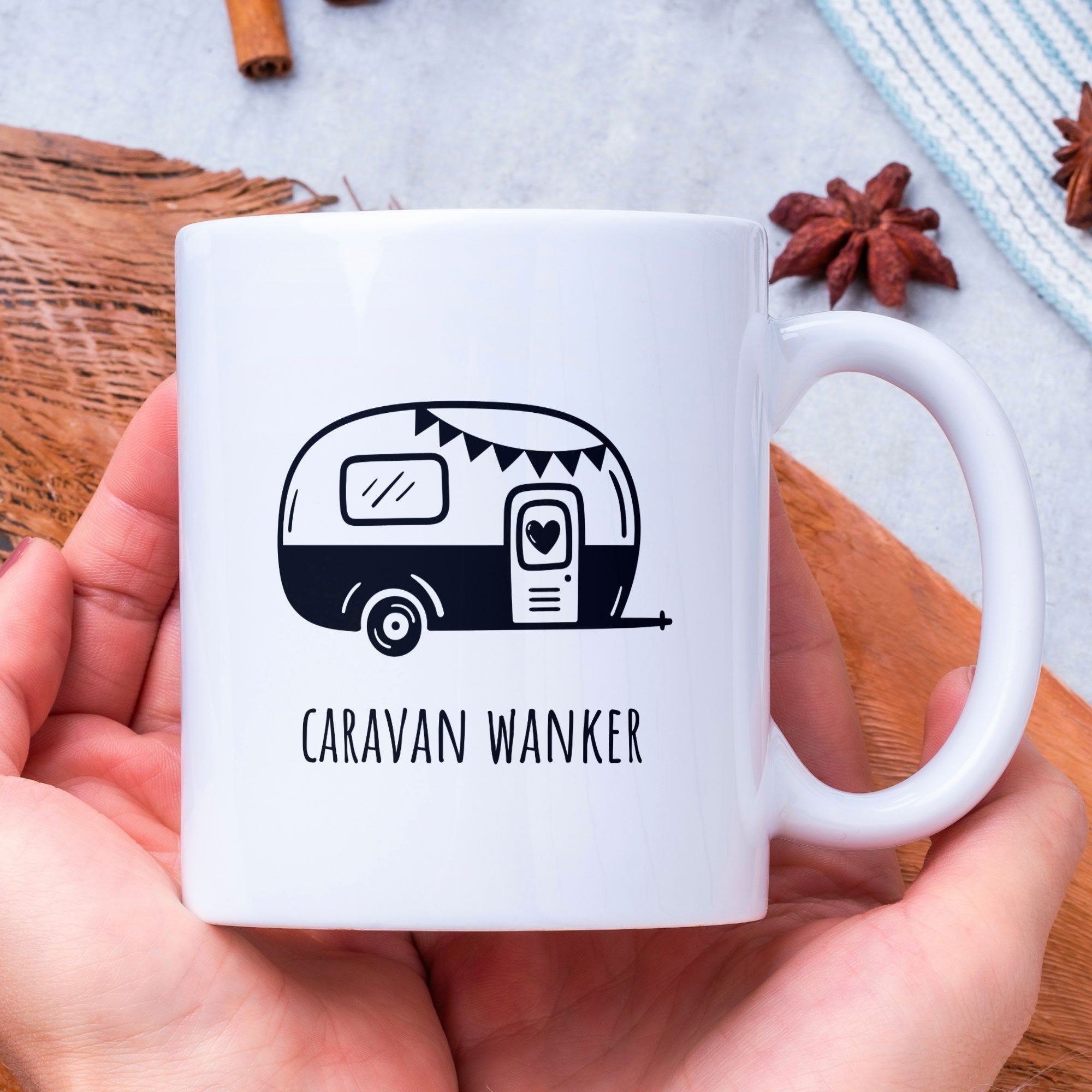 Funny Caravan Themed Coffee Gift Mug - Caravan Wanker - Rude Joke Mug For Caravan Enthusiasts