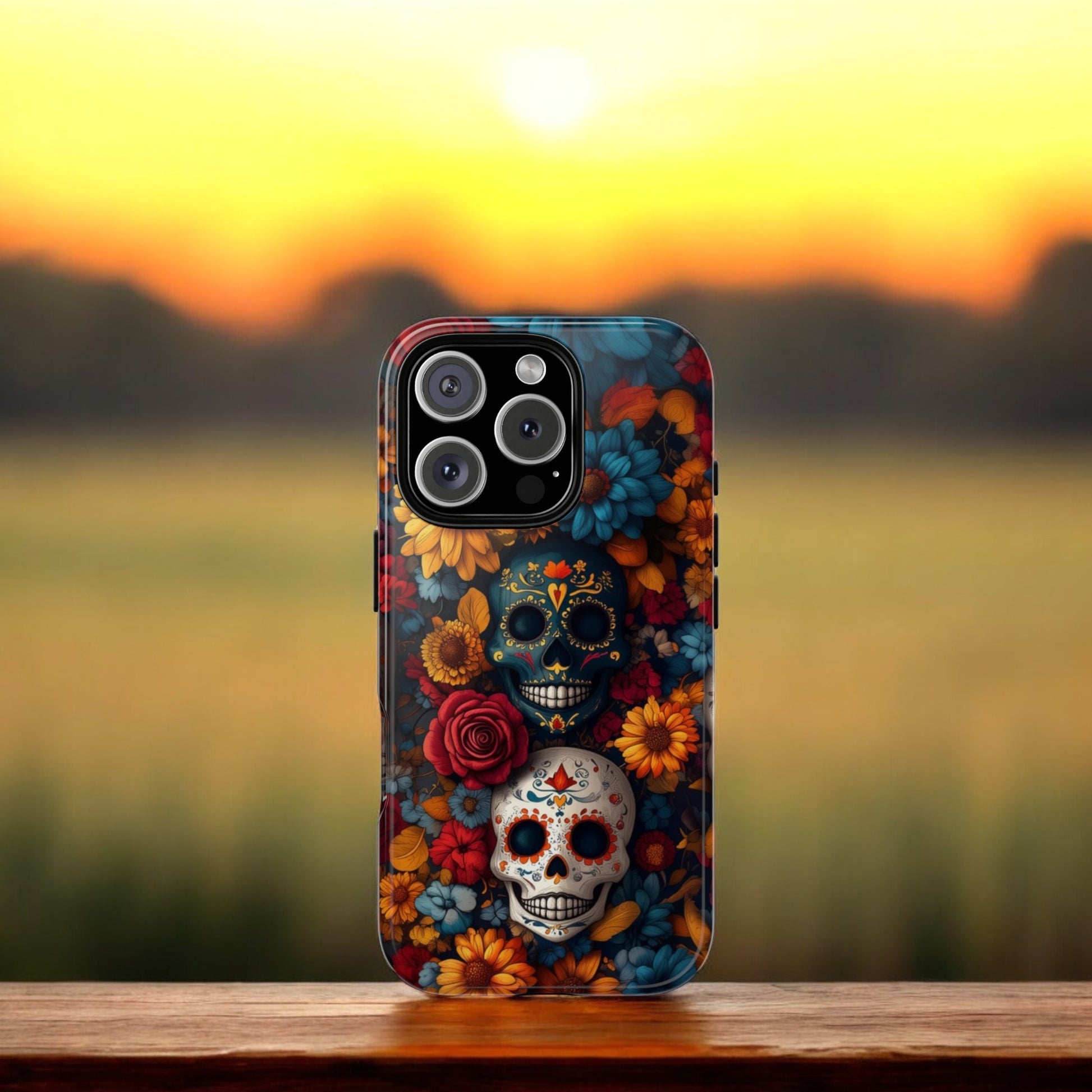 Day of The Dead Phone Flower Phone Case, Sugar Skull - Tough Case for iPhone 16 15 14 13 12 11 10 9 8 Pro Max