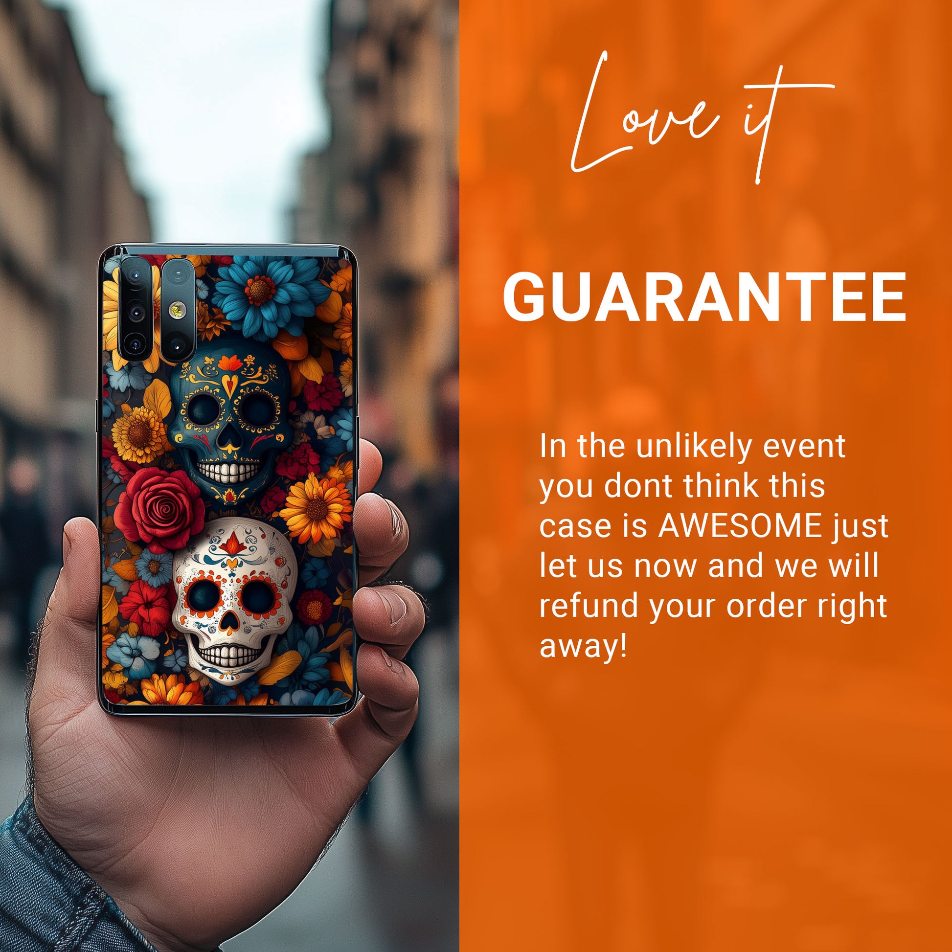 Day of The Dead Phone Flower Phone Case, Sugar Skull - Tough Case for iPhone 16 15 14 13 12 11 10 9 8 Pro Max