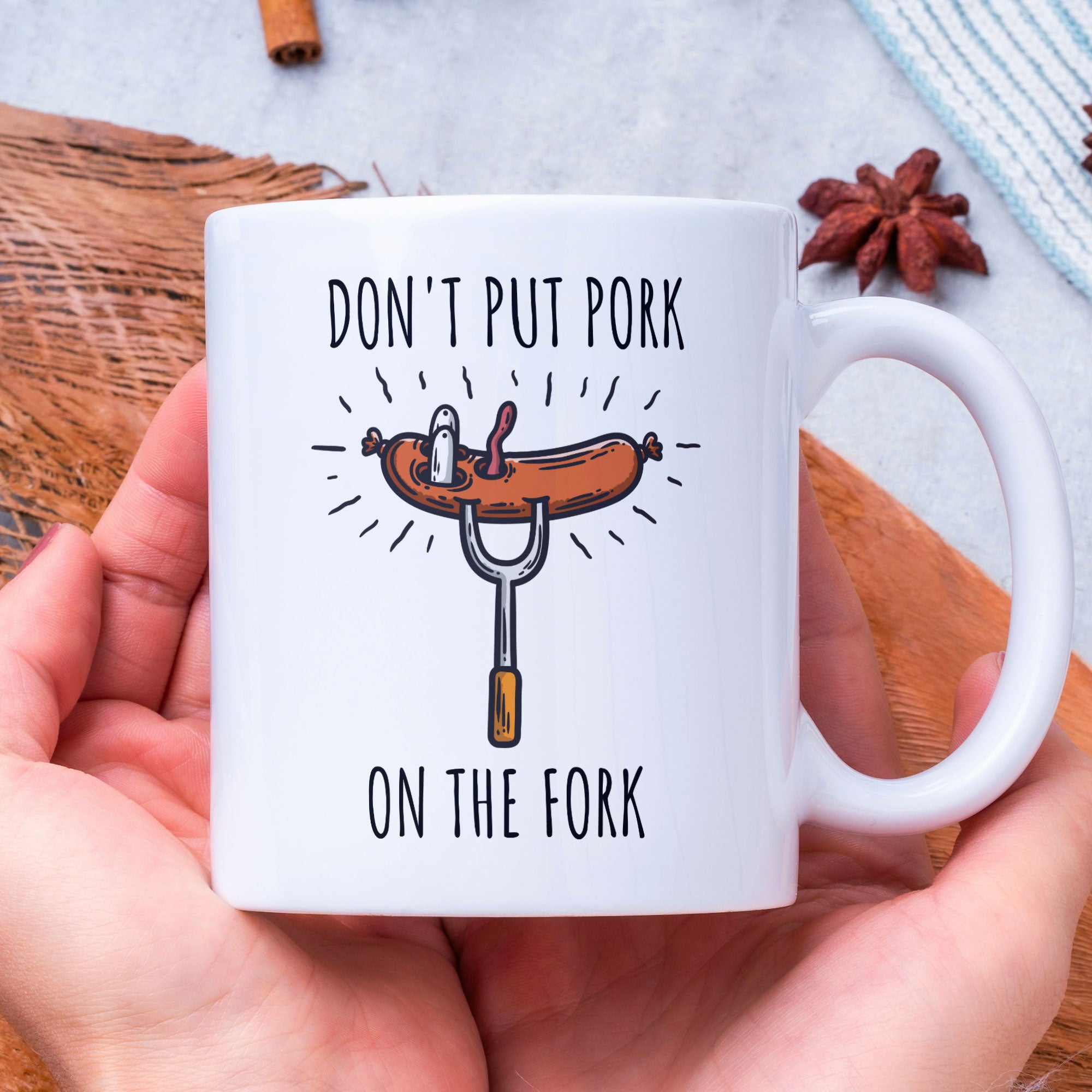 Funny Vegan Coffee Mug - Gift For Vegan Friends - Don't Put Pork On The Fork - Christmas, Birthday Gift