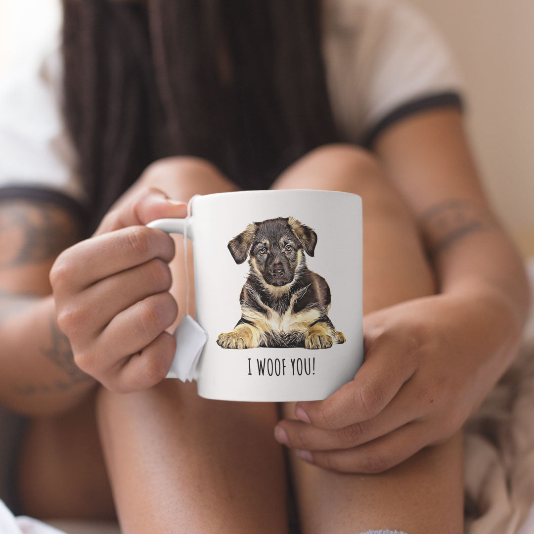 German Shepherd Puppy Coffee Gift Mug - Dog Mum Mug - Dog Dad Mug - Gifts for Dog Lovers - I Woof German Shepherd Mug
