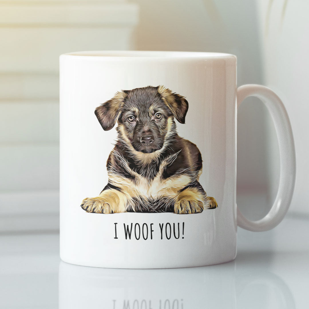 German Shepherd Puppy Coffee Gift Mug - Dog Mum Mug - Dog Dad Mug - Gifts for Dog Lovers - I Woof German Shepherd Mug