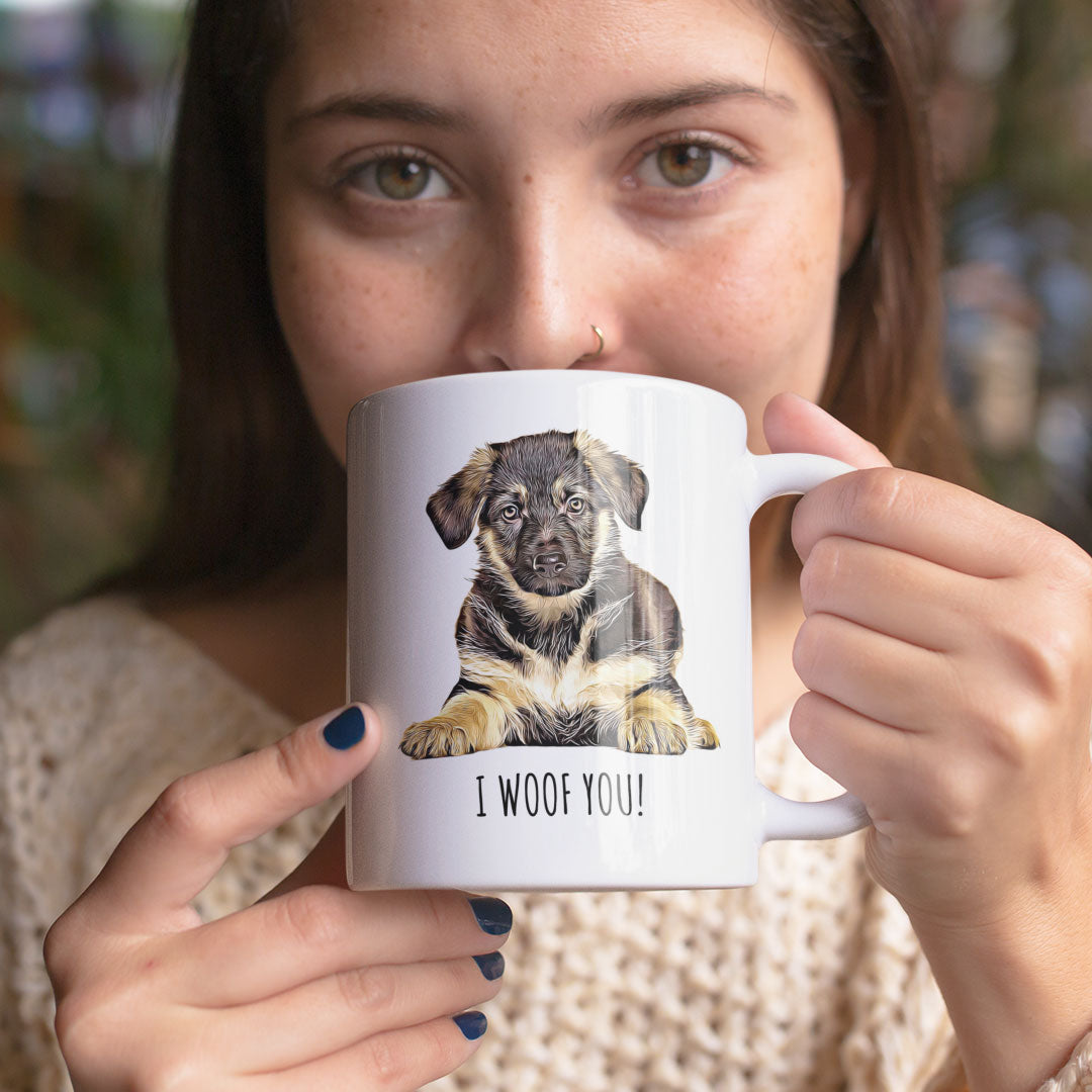German Shepherd Puppy Coffee Gift Mug - Dog Mum Mug - Dog Dad Mug - Gifts for Dog Lovers - I Woof German Shepherd Mug