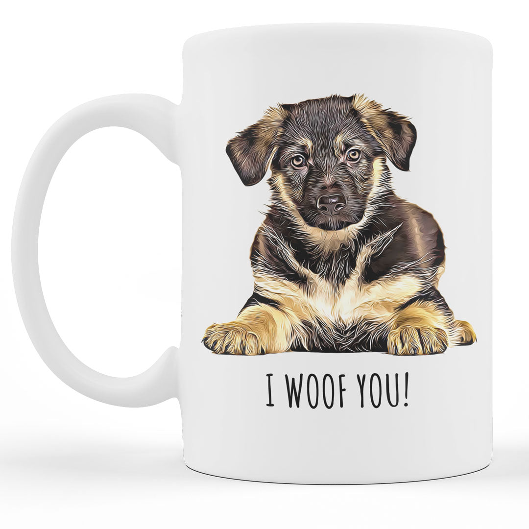 German Shepherd Puppy Coffee Gift Mug - Dog Mum Mug - Dog Dad Mug - Gifts for Dog Lovers - I Woof German Shepherd Mug