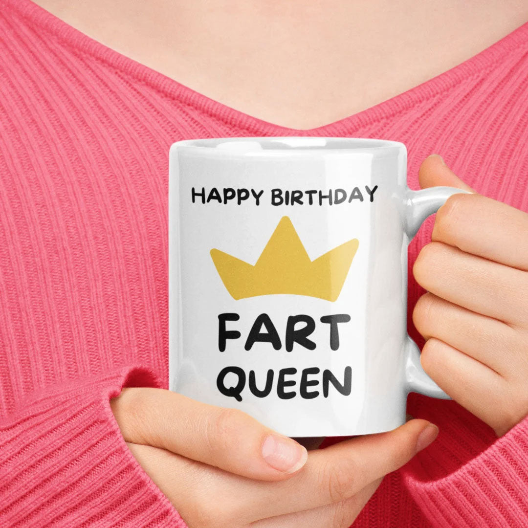 Funny Happy Birthday Gift Coffee Mug - Fart Queen - Perfect Present For Girlfriend, Wife, Sister