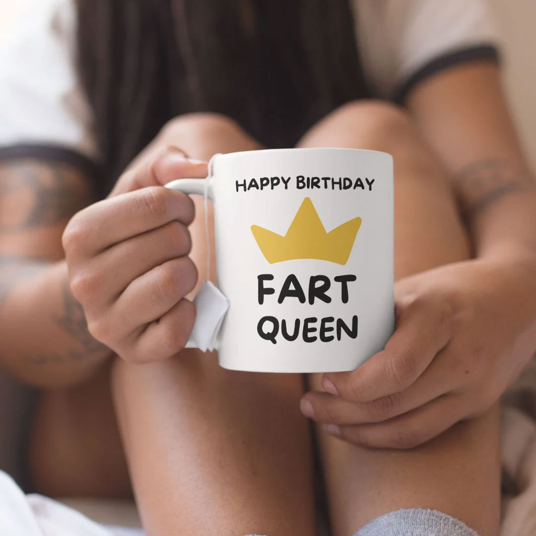 Funny Happy Birthday Gift Coffee Mug - Fart Queen - Perfect Present For Girlfriend, Wife, Sister