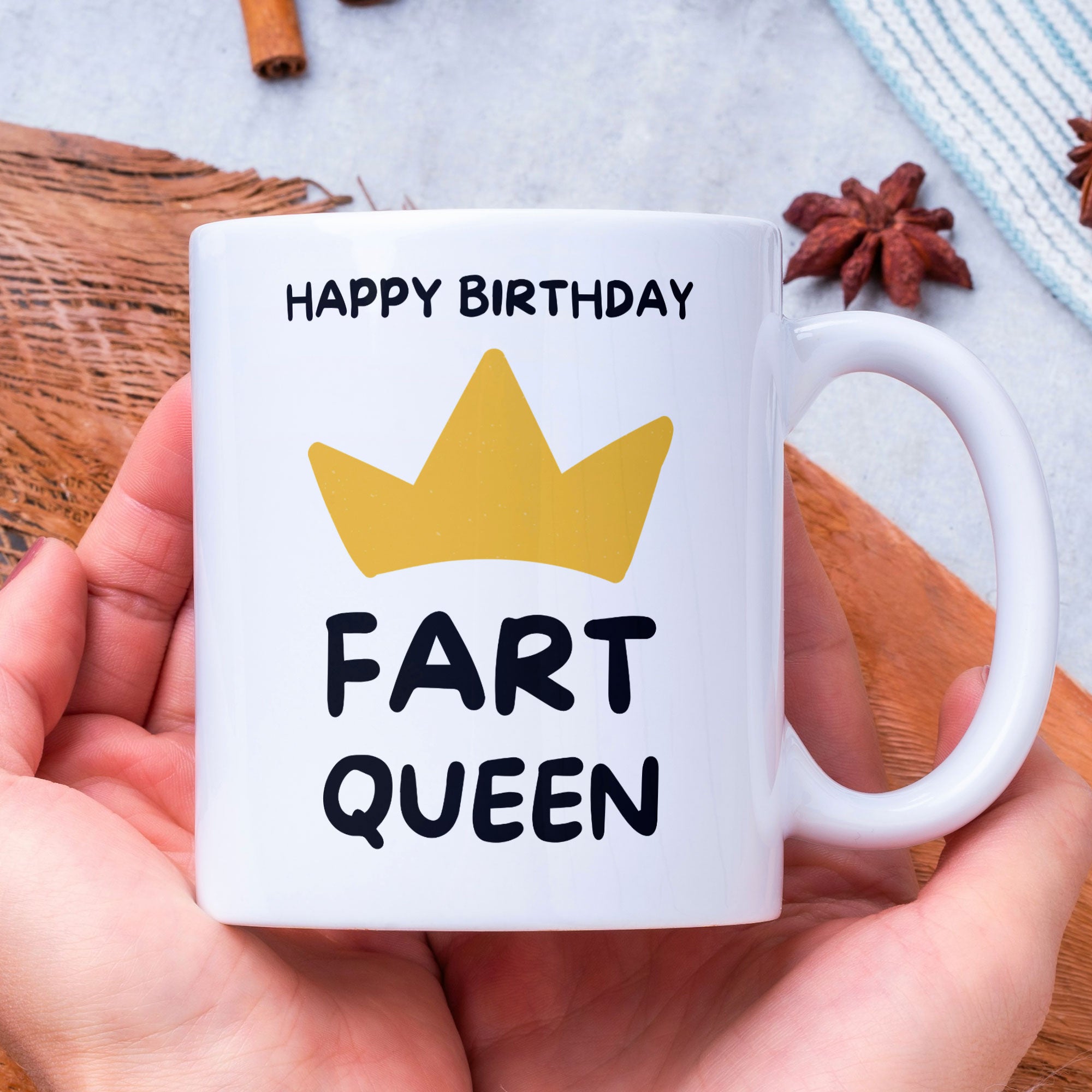 Funny Happy Birthday Gift Coffee Mug - Fart Queen - Perfect Present For Girlfriend, Wife, Sister