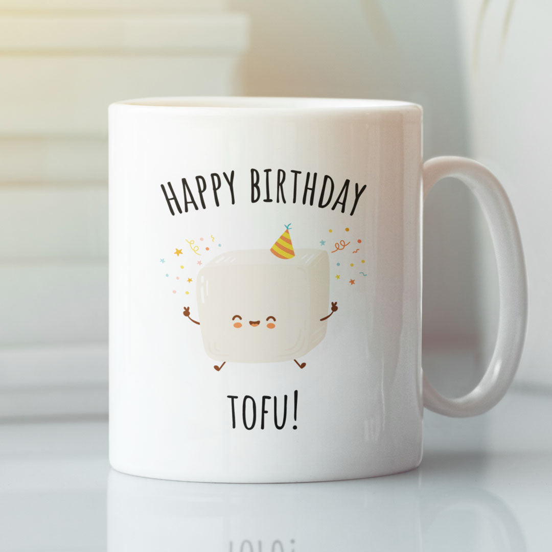 Funny Happy Birthday Tofu Vegan Coffee Mug - Birthday Gift Mug For Vegan Friends & Family