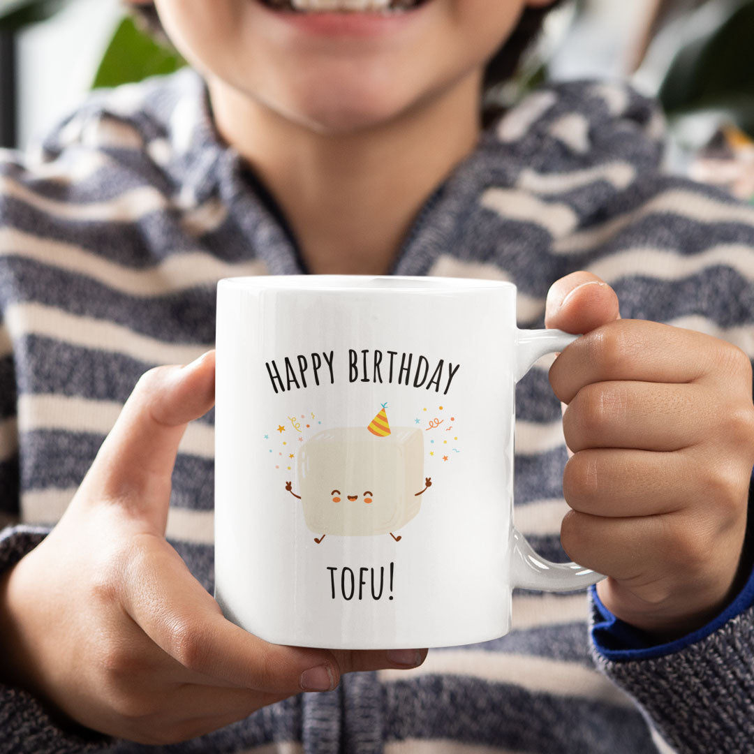 Funny Happy Birthday Tofu Vegan Coffee Mug - Birthday Gift Mug For Vegan Friends & Family