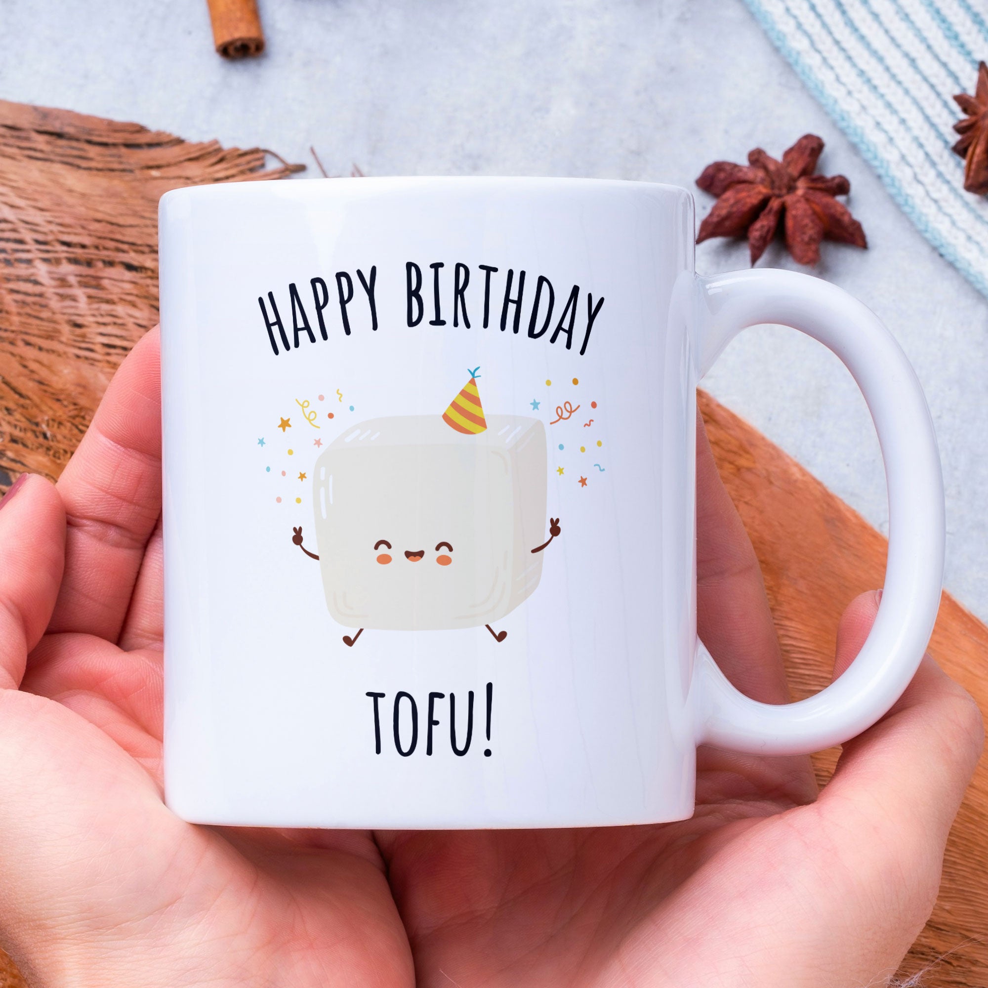 Funny Happy Birthday Tofu Vegan Coffee Mug - Birthday Gift Mug For Vegan Friends & Family