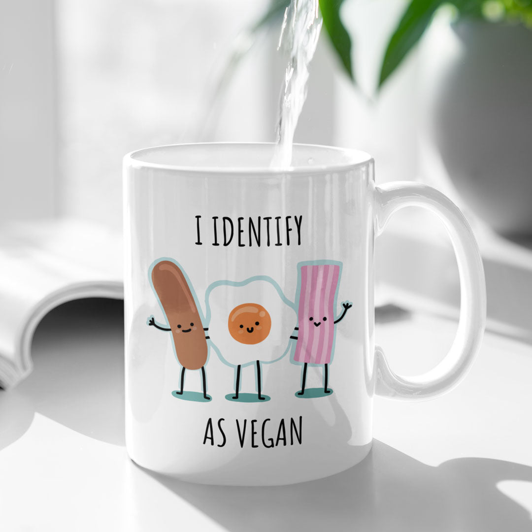 I Identify As Vegan - Funny Coffee Gift Mug For Your Vegan Friends & Familly - Perfect For Birthdays / Christmas