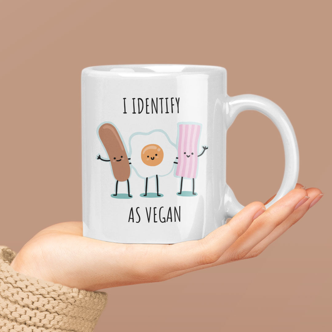I Identify As Vegan - Funny Coffee Gift Mug For Your Vegan Friends & Familly - Perfect For Birthdays / Christmas