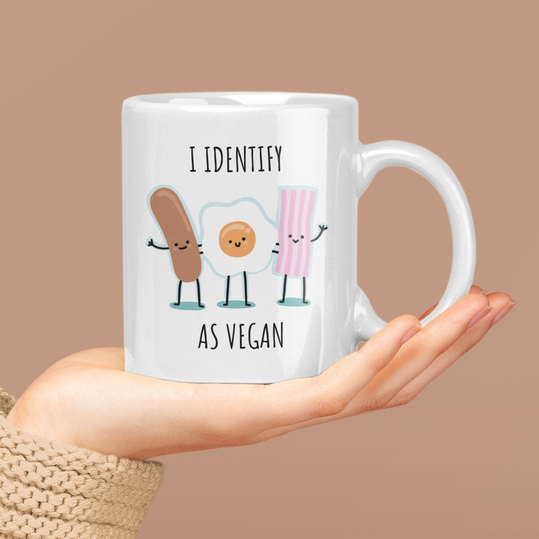 I Identify As Vegan - Funny Coffee Gift Mug For Your Vegan Friends & Familly - Perfect For Birthdays / Christmas