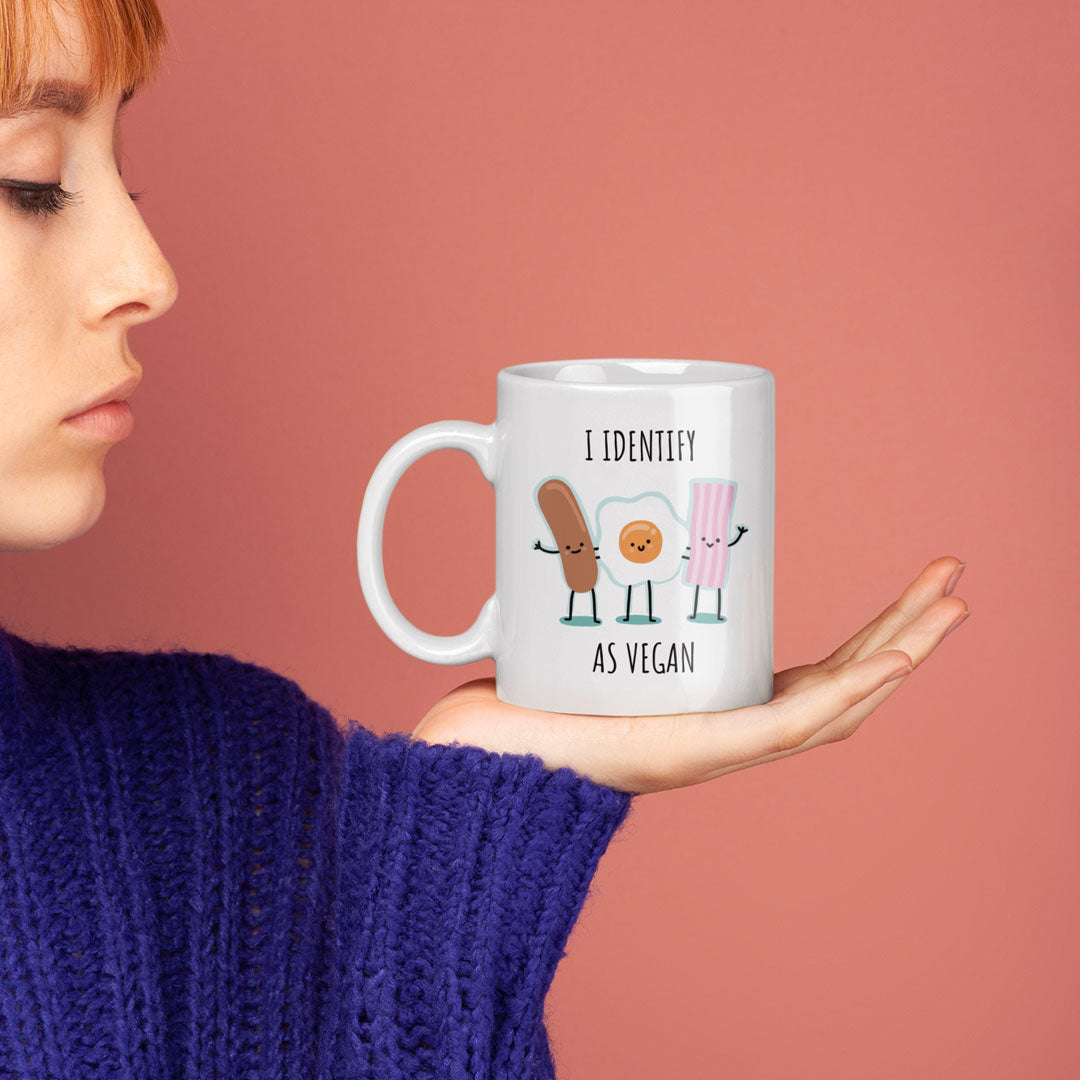 I Identify As Vegan - Funny Coffee Gift Mug For Your Vegan Friends & Familly - Perfect For Birthdays / Christmas