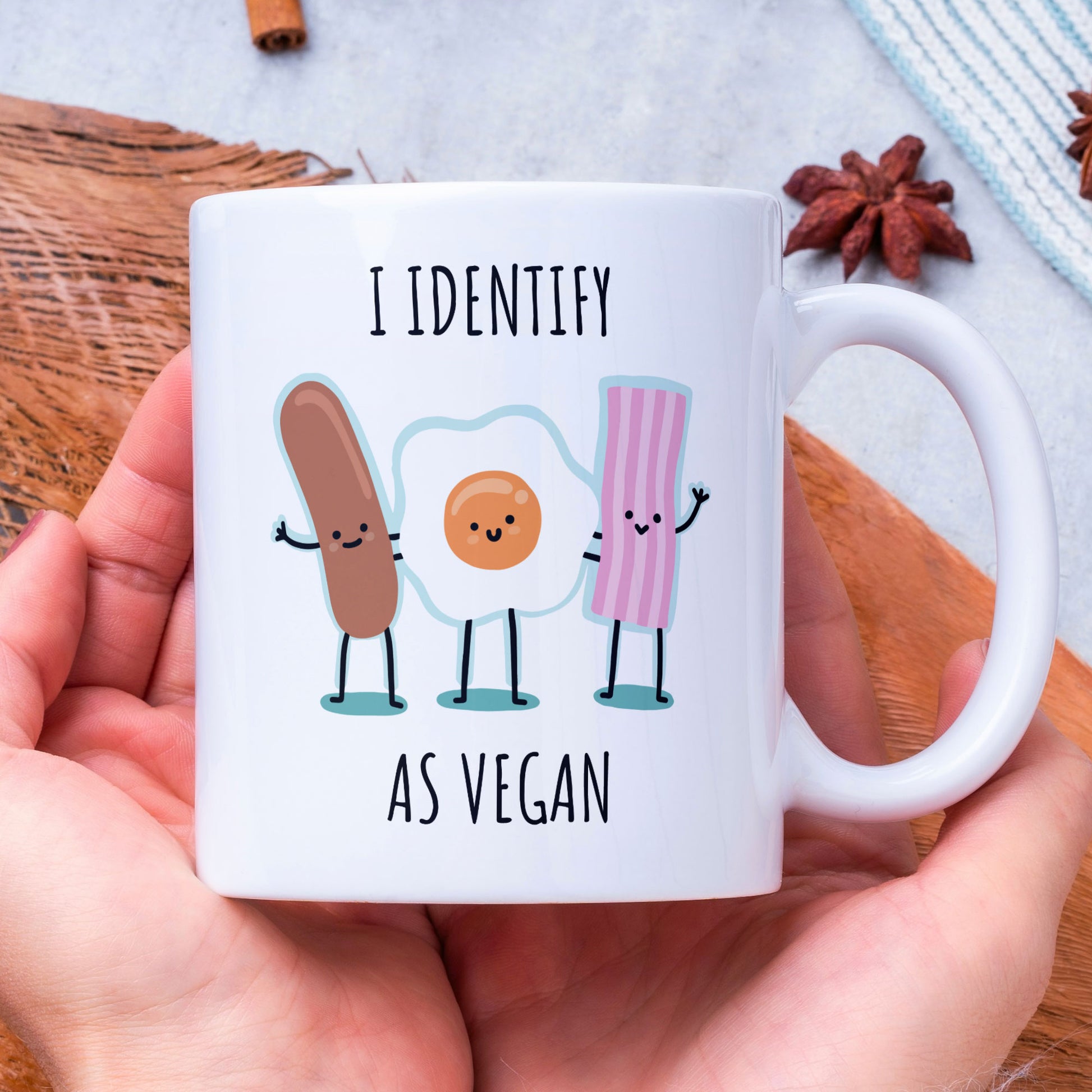 I Identify As Vegan - Funny Coffee Gift Mug For Your Vegan Friends & Familly - Perfect For Birthdays / Christmas