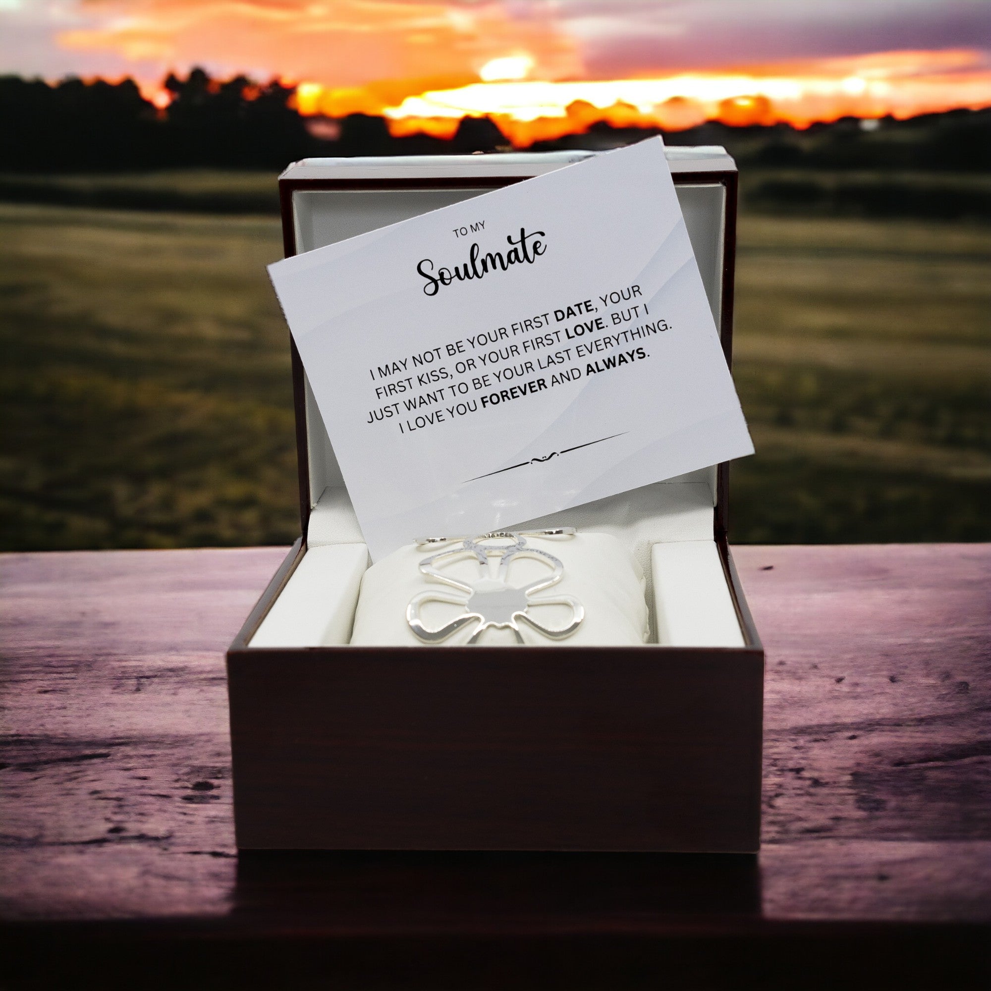 To My Soulmate - Sterling Silver Jewellery Bangle - Wooden Box with Custom Message Card - Gift For Her - Anniversary / Birthday Gift