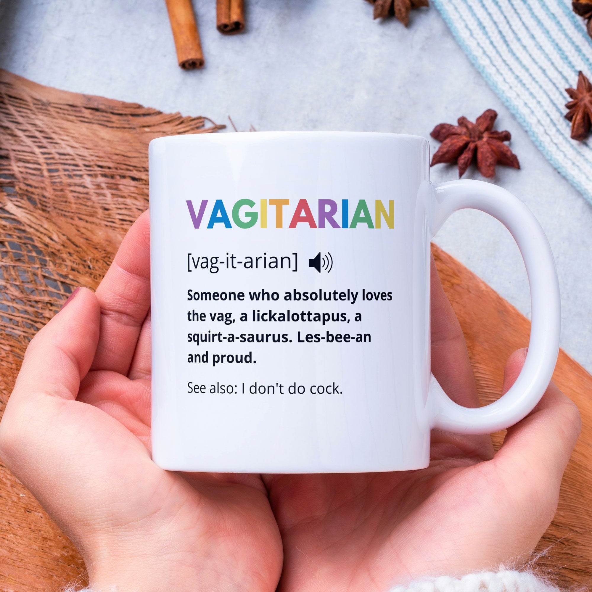 Funny Rude Lesbian Gift Coffee Mug - Vagitarian - Unique Coffee Mugs For Women - Lesbian Gifts - LGBT Christmas Present