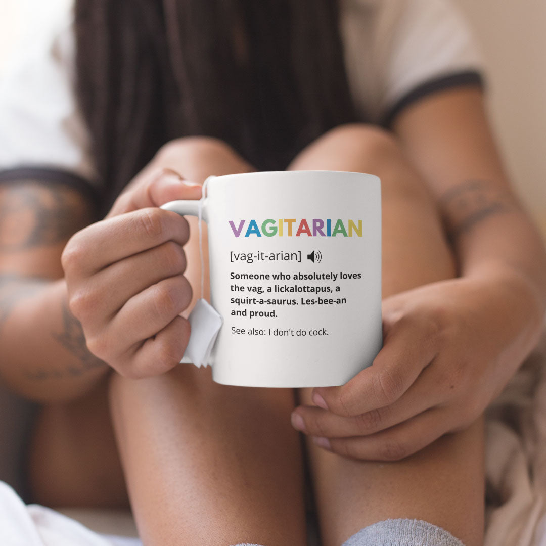 Funny Rude Lesbian Gift Coffee Mug - Vagitarian - Unique Coffee Mugs For Women - Lesbian Gifts - LGBT Christmas Present
