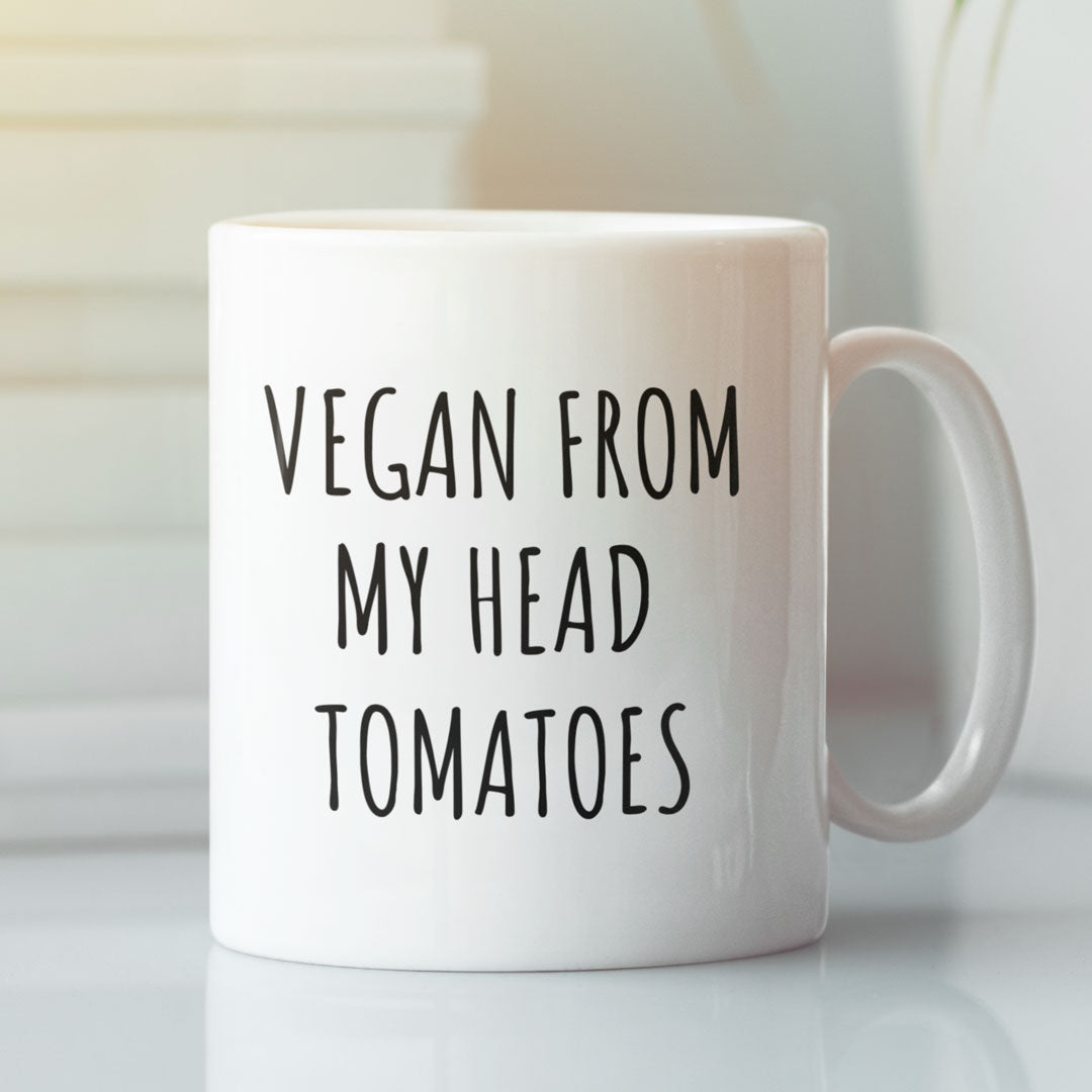 Funny Vegan Coffee Mug - Perfect Gift For Your Vegan Friends & Family - Vegan From My Head Tomatoes
