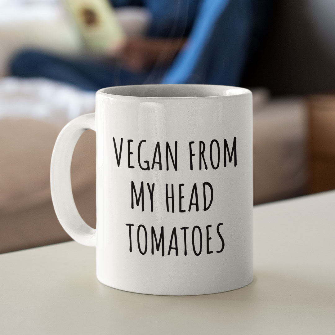 Funny Vegan Coffee Mug - Perfect Gift For Your Vegan Friends & Family - Vegan From My Head Tomatoes